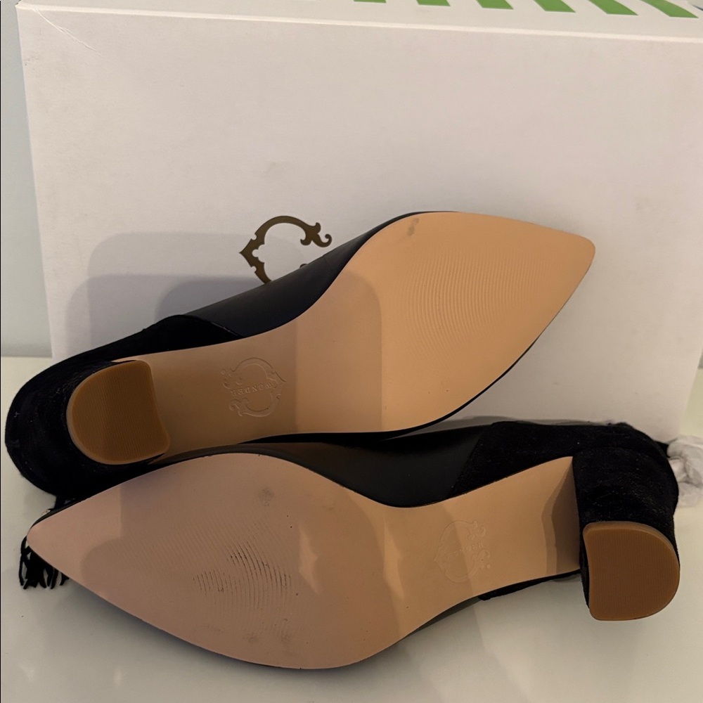 C Wonder Charlotte Leather & Suede Black Heel Pump Tassels Size 8.5 NIB - Picture 6 of 6